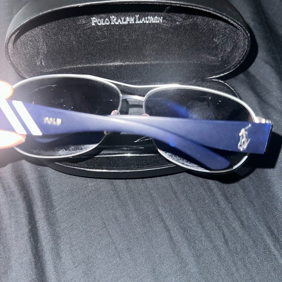 Polo by Ralph Lauren Silver/Navy Blue Stripes Logo Sunglasses - Picture 3 of 7
